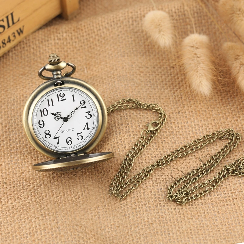 Antique Retro Locomotive Train Pattern Quartz Pocket Watch Bronze Steampunk Necklace Pendant Chain Art Collectible Unisex Gifts