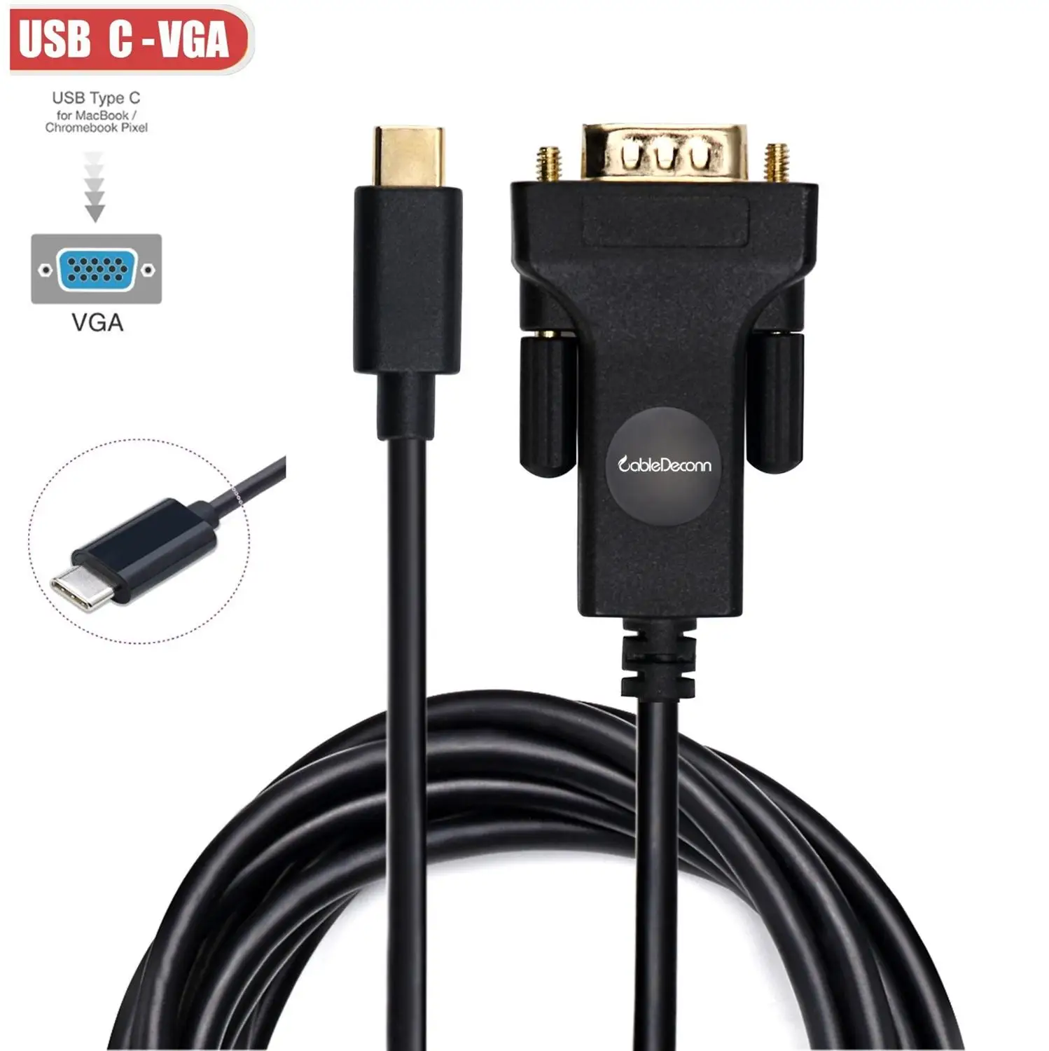 

Cable type c to VGA adapter converter 1.8 m male to male type c vga Cable for Macbook Pro 2017 2016 Projector Monitor hdtv dell