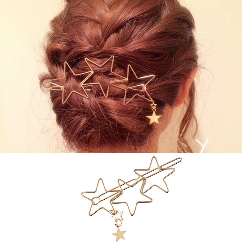 Новые Модные металлические заколки для волос для женщин и девочек, заколки для волос в виде звезды и сердца, ювелирные украшения для волос, металлические круглые заколки для волос