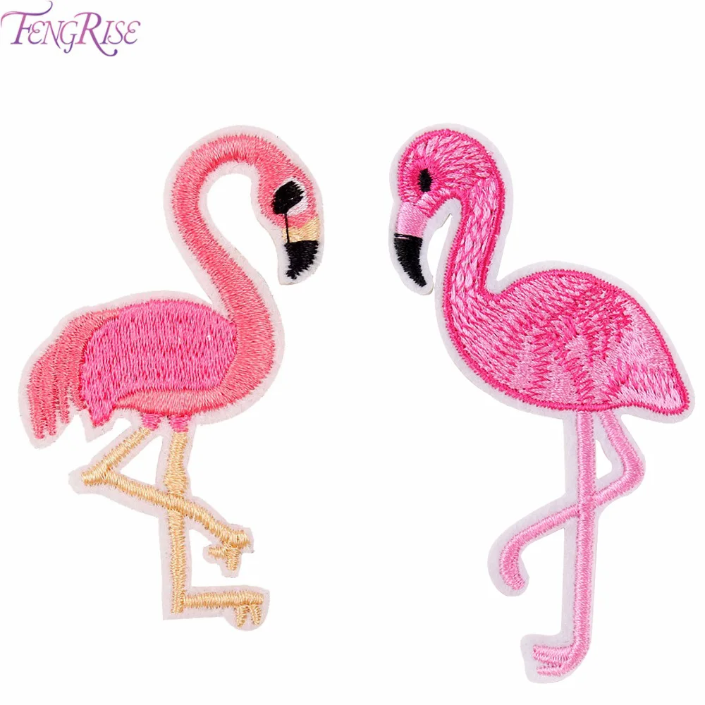 FENGRISE 1 pcs Pink Flamingo Stickers Flamingo Patches Embroidered