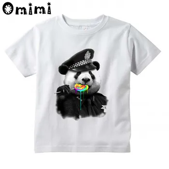 

Children Donut Police Panda Design T-shirts Boys/Girls Summer White T shirts Kid Clothing Toddler Short Sleeve Tops