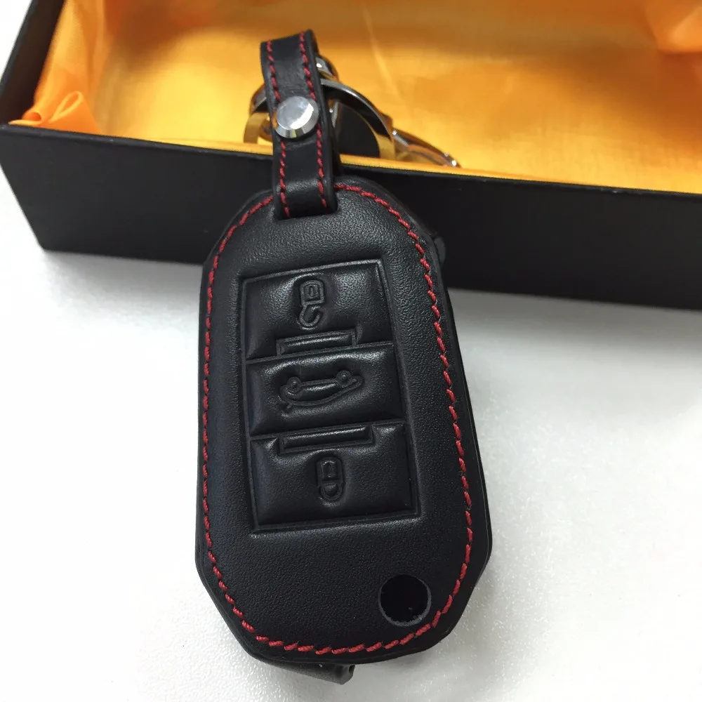 High quality Leather Car Key Cover Case For Peugeot 2008 308 3008 508 4008 408 with logo genuine leather Auto Accessories | Автомобили и