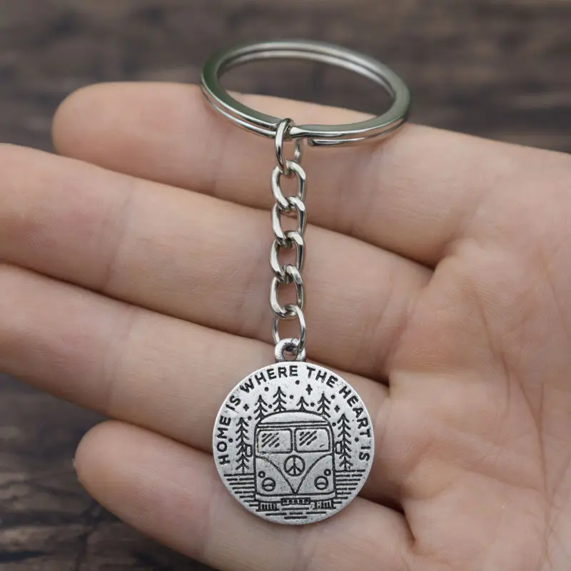 

SanLan CarAvan Home Is Where The Heart Is Keychain Charm Fashion Keychin MotorHome Key Pendant Gift Jewelry