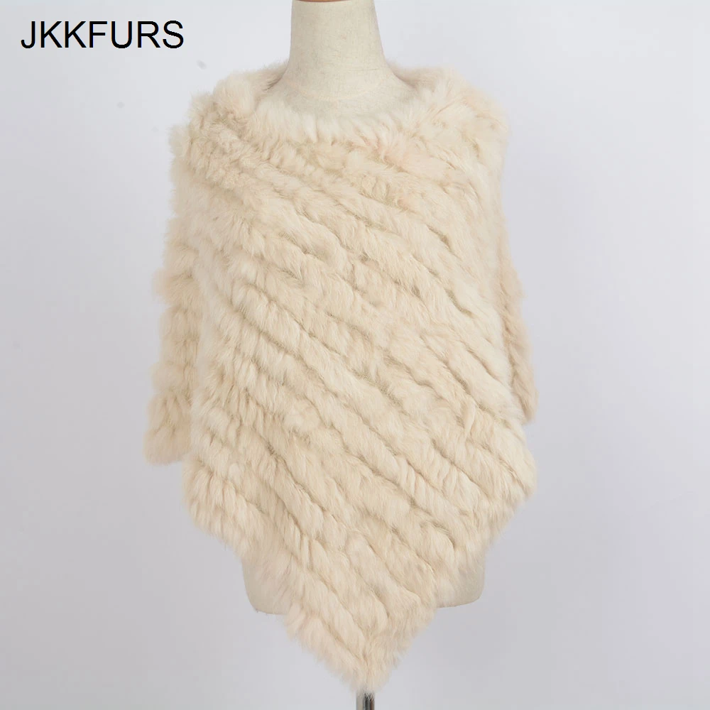 Womens Knitted Poncho Real Rabbit Fur Fashion Style Winter Autumn Warm Fur Shawl Ladies Top Quality Cape S1071S