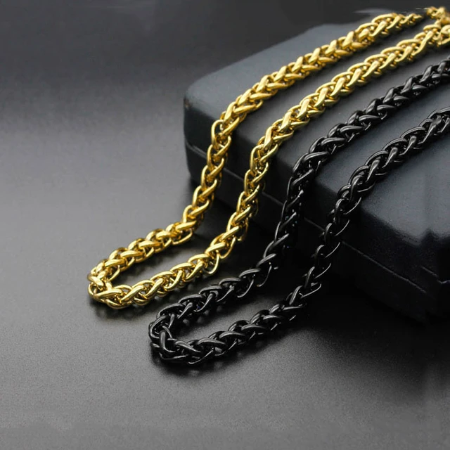 Men's Black Stainless Steel 3 mm Rope Chain Necklace