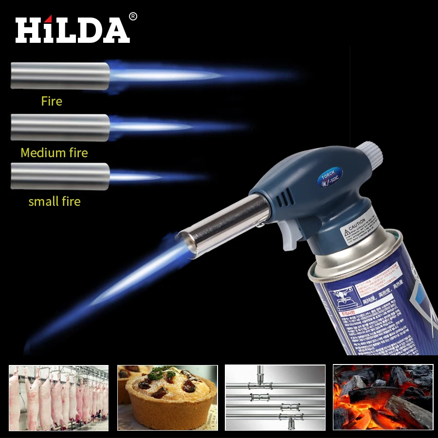HILDA Camping BBQ Flame Gas Torch Flamethrower Butane Lighter Automatic Piezoelectricity Ignite Soldering Welding HILDA Camping BBQ Flame Gas Torch Flamethrower Butane Lighter Automatic Piezoelectricity Ignite Soldering Welding