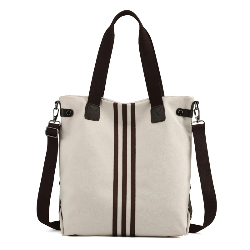 Винтажная холщовая женская сумка, Повседневная сумка с подкладкой, Большая вместительная женская сумка, простая сумка на плечо - Цвет: white