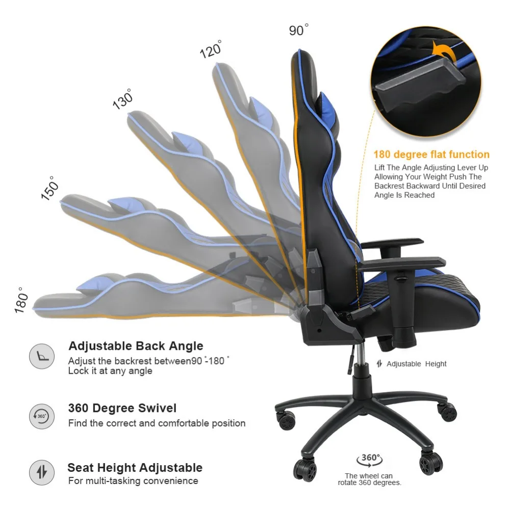 Ergonomic Computer Gaming Chair Racing High Back Pu Leather