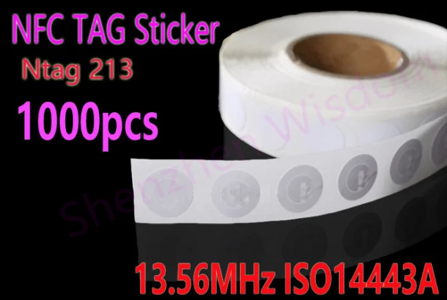 1000pcs /Lot NFC NTAG213 Tag Sticker 13.56MHz  ISO14443A NFC Tags 25mm  Stickers for all NFC Enabled Phone