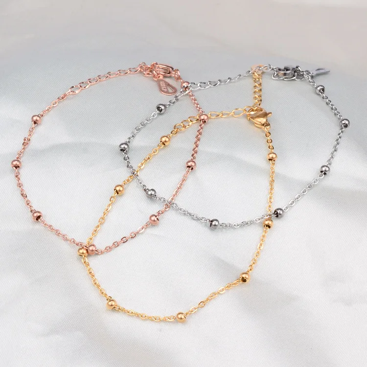 

YUN RUO 2018 New Fashion Rose Gold Color Simple Beads Anklet Chic Style Woman 316L Titanium Steel Jewelry Top Quality Never Fade