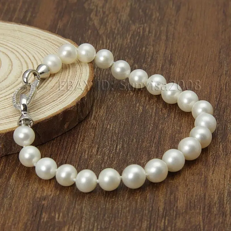 

shippings343 AAA 7-8mm White Pink Round Freshwater Cultured Pearl Akoya Bracelet 5.25