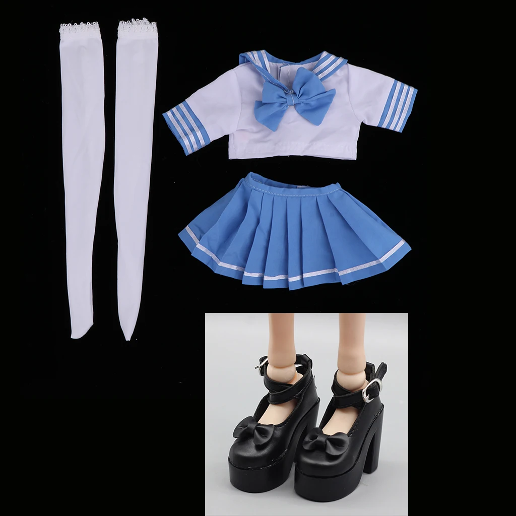 Cute 1/3 BJD Doll School Uniform Outfits - Tops Skirt Shoes and Stocking For Night Lolita BJD Fashion Girl Doll Full Set
