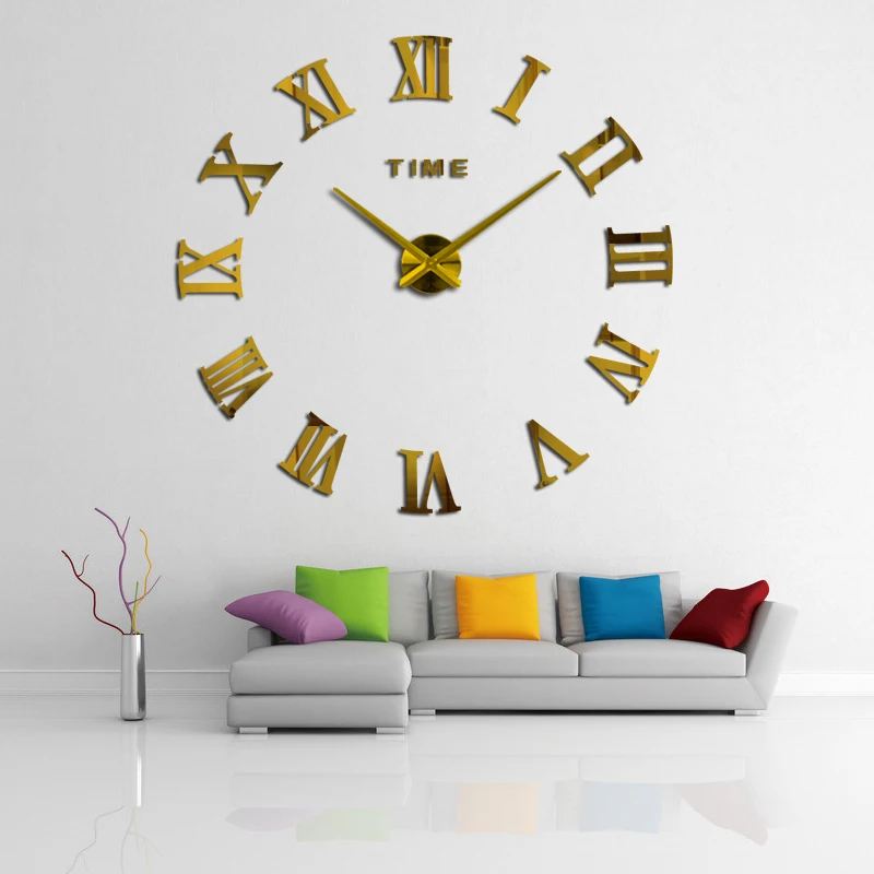 Большие Акриловые зеркальные настенные часы diy кварцевые часы с одним лицом часы Современное украшение дома гостиная круг римские наклейки