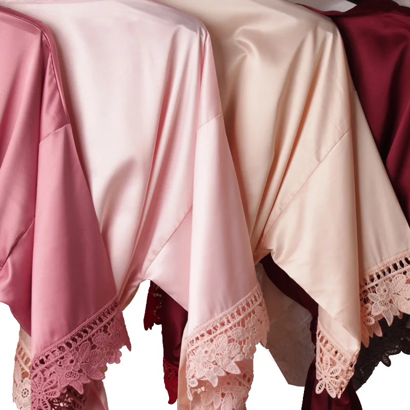 Bride Bridesmaid Lace Silky Satin Loungewear Monring robe women sleepwear bride robes A9007