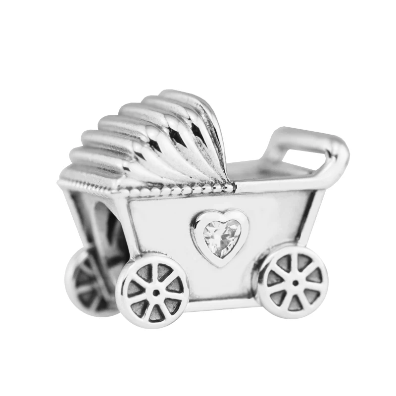 

Fashion baby car Mother gift 925 Sterling-Silver Baby's Pram Clear CZ beads Fits pandora Bracelets Charms Jewelry DIY Accessorie