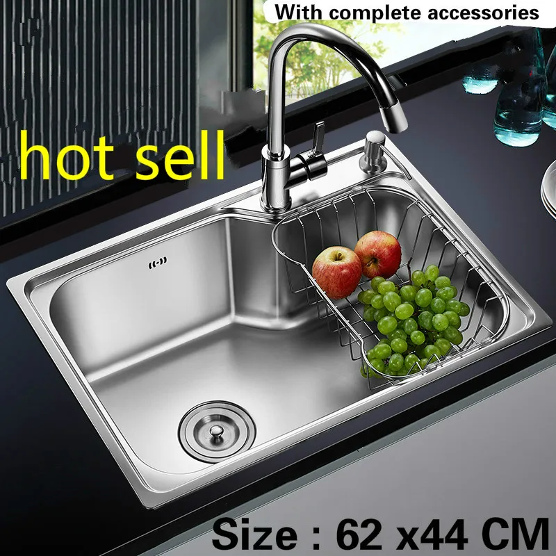 

Free shipping Food grade 304 stainless steel hot sell kitchen sink 0.8 mm ordinary single trough washing dishes 62x44 CM