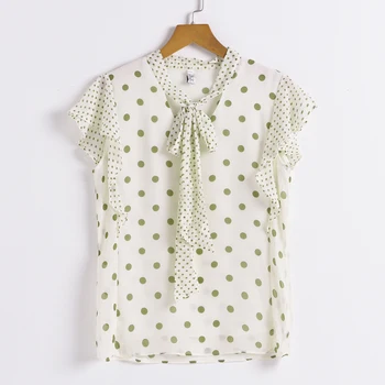 

2019 New Summer blouse women Bowlt Polka Dot Chiffon A Fairy Clear blusas womens tops and blouses Green Powder Wave Point 9885