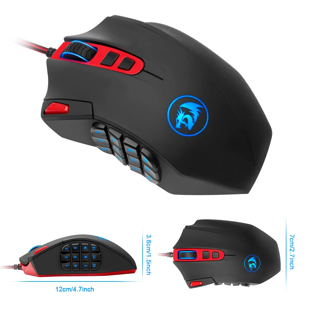 Redragon PERDITION 16400 DPI Laser Gaming Mouse PC MMO 18 Buttons Omron Switches 