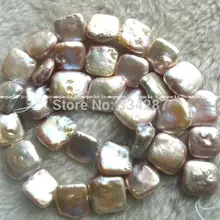 По нижнему краю; высший класс! Пресноводный жемчуг фиолетовый квадрат 12-14 мм 1" природа