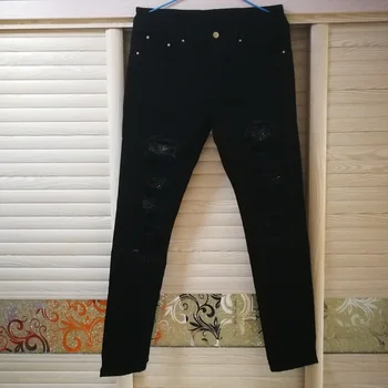 

Brand Men's Slim Skinny Crystal Rhinestone Men Skinny Jeans Pants Patchwork Ripped Jeans Patch Stretch Jeans 565 dropshipping