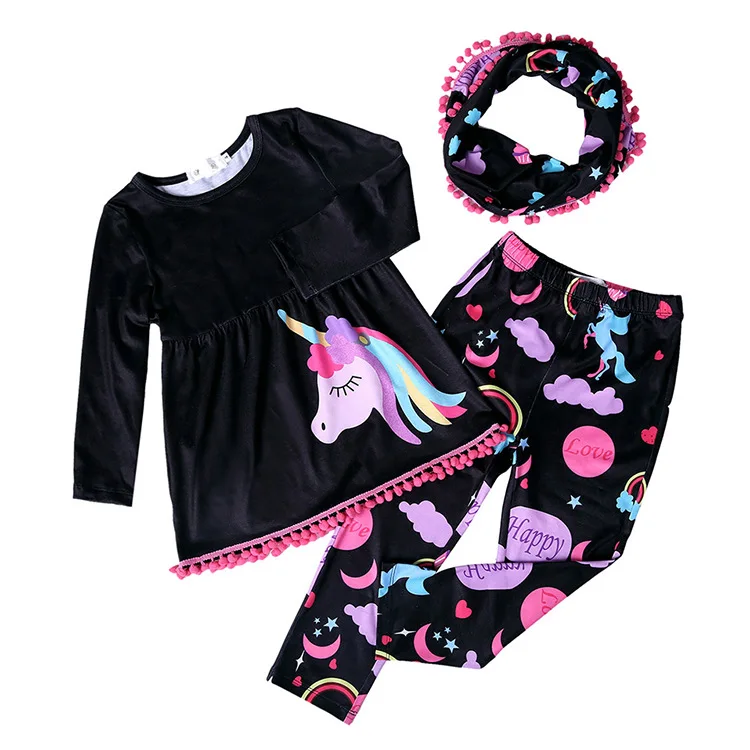 

Children's wear, foreign trade, new girl, long sleeved Unicorn jacket + printed trousers + collar children's suit.
