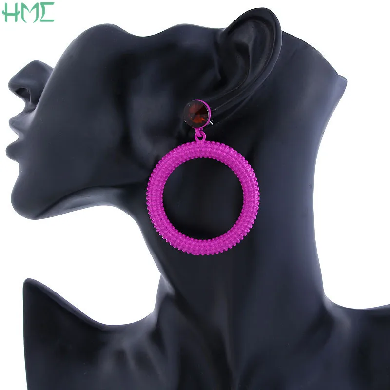 

Vintage Bohemian Handmade Statement Rhinestone Round Long Big Circle Drop Earrings for Women Wedding Party Bridal Jewelry Gift