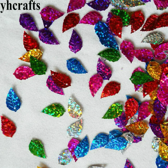 

25gram/Lot 12x22mm Leaf with hole sequin Craft material Kindergarten crafts Intelligence Creative activity item Kids handy work