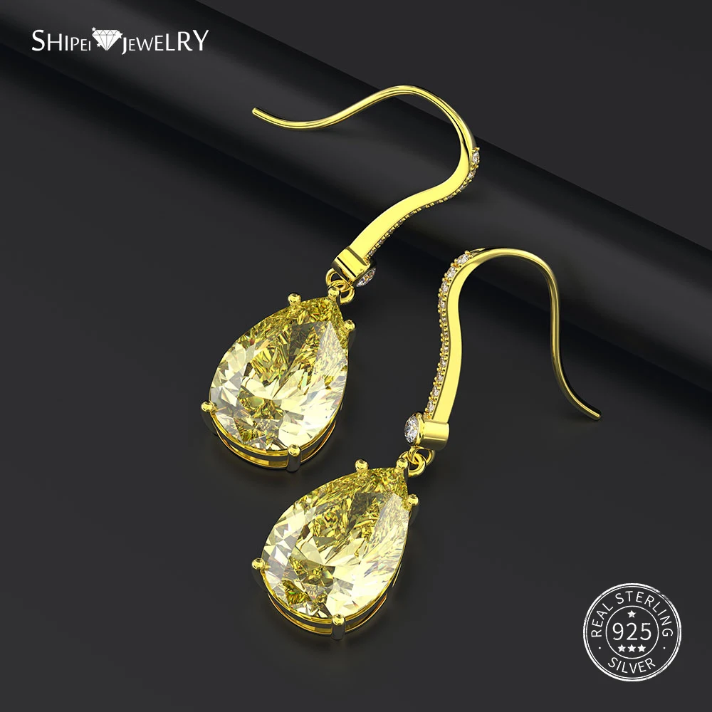 

Shipei 100% 925 Sterling Silver Yellow Sapphire Water Drop Earrings Fine Teardrop Drop Dangle Earrings for Women Birthday Gift