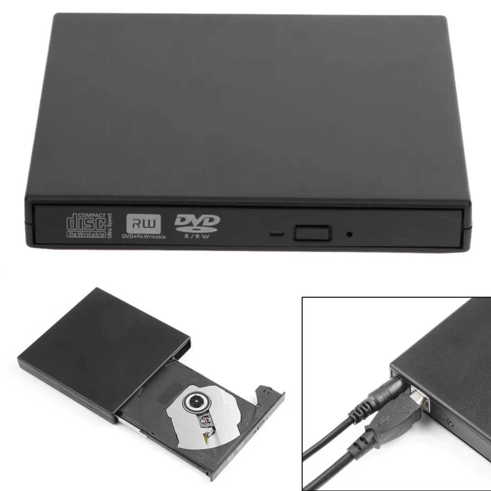 VAKIND Black High Speed USB 2.0 External CD-RW/DVD-RW Burner Drive With USB Data/Power Cable For PC Mac Laptop Netbook
