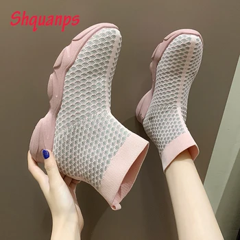 

Autumn Women Shoes Chaussures Casual High-top Sneakers Luxury Brand Soft Sock Ladies Shoes Slip-on Basket Femme Tennis Schoenen