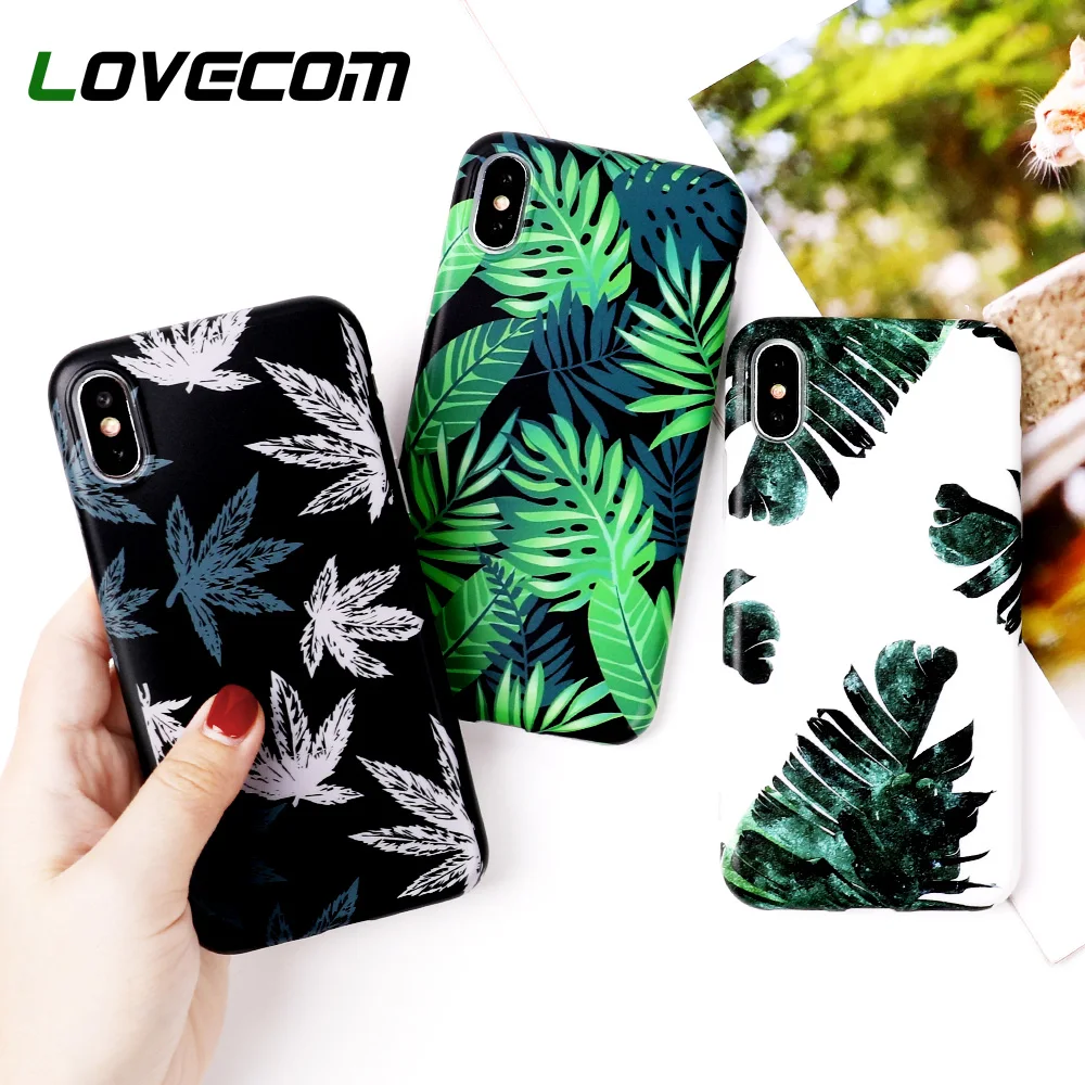 

LOVECOM Case For iPhone XS XR XS Max X 6 6s 7 8 Plus Vintage Green Plant Leaves IMD Soft Protective Phone Back Cover Cases Gift