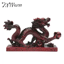KiWarm New Arrival Vintage Resin RED Chinese Feng Shui Dragon Figurine Statue for Luck and Success 6” Loong 14*4*9CM