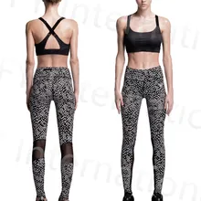 New 2016 Womens Leggings Yoga see Though Panel Stylish Pants Exersize Sport Style P015