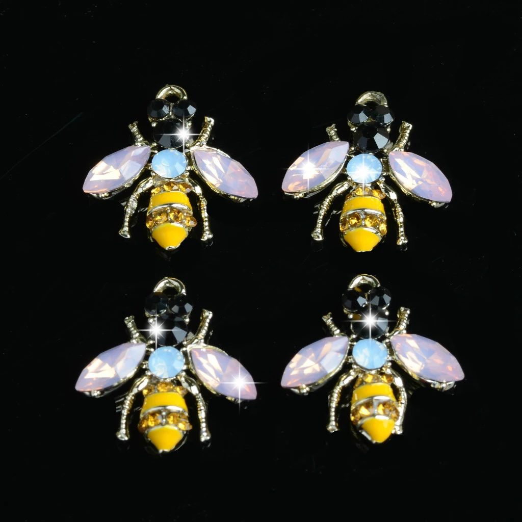 5pcs Mini Enamel Rhinestone Bee Charms Pendants Beads fit Necklace Bracelet Jewelry Making Crafts DIY Kegchain/Phone/Bag Charms