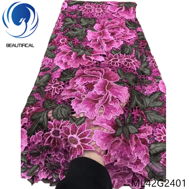 

BEAUTIFICAL nigerian lace fabrics 2019 New design big embroidery flowers chemical lace fabric 5yards guipure lace fabric ML42G24