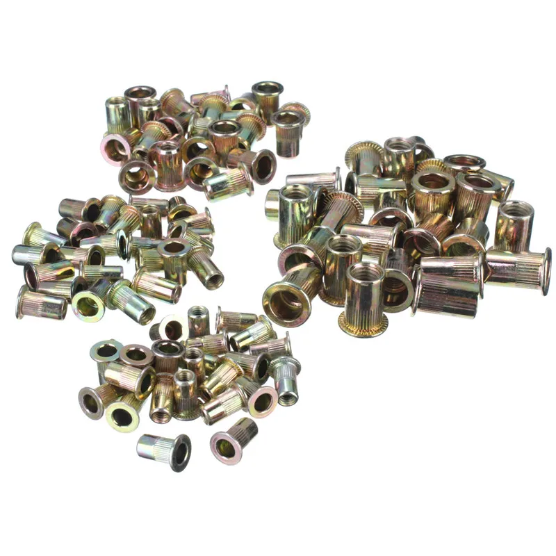 

MTGATHER Threaded Carbon Steel Rivet Nut Rivnut Inserts M4. M5. M6. M8. 100 Mixed Pack Large Flange Knurled Body New Arrival