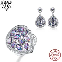 J.C женские ювелирные изделия для помолвки, для девушек, нежная Радуга, топаз, кольцо и серьги, настоящее твердое, 925 стандарт, Стерлинговое Серебро, ювелирный набор