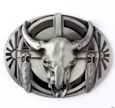 Сделанная на заказ пряжка для ремня в западном стиле ковбойский стиль ремень пряжка голова яка корова череп голова металлический значок панк рок стиль ремни - Цвет: Silver