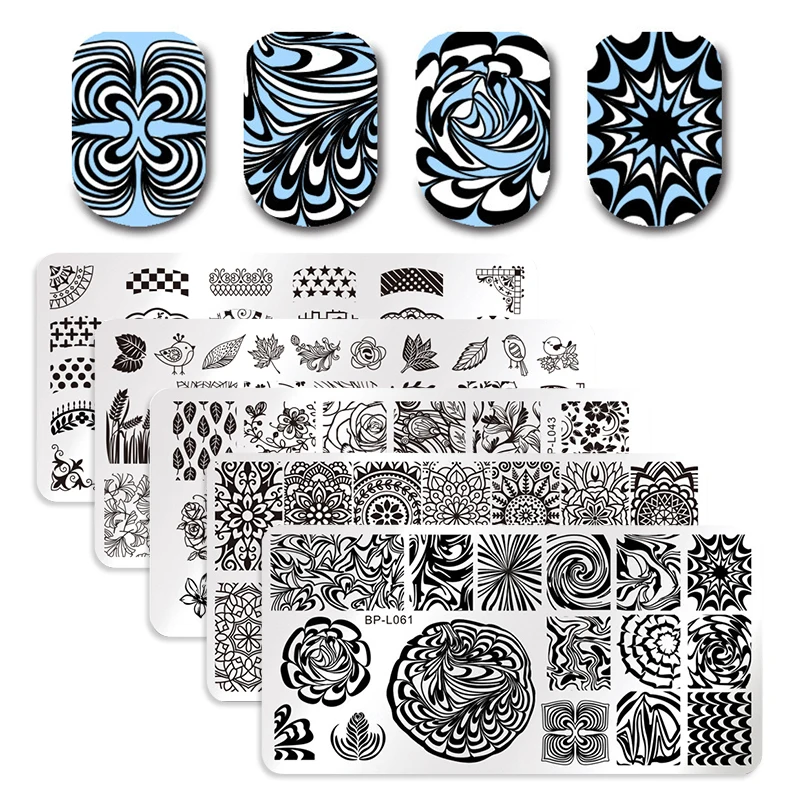 

5Pcs/set Rectangle Marble Flower Stamp Template Image Plate French Tips Floral Stamping Plate Manicure Nail Art Stamp Tool