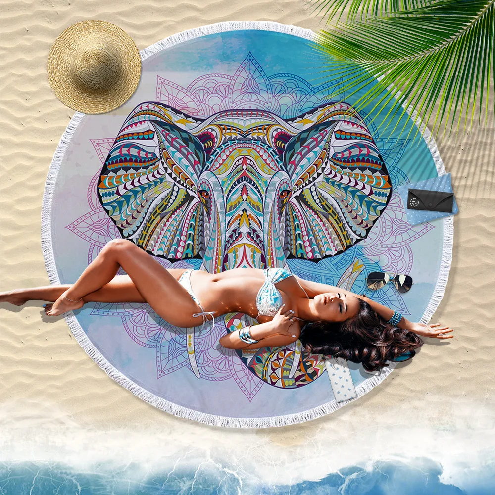 

ndia Datura Elephant boho tapestry round carpet beach towel yoga mat macrame wall hanging witchcraft Mandala tapestry bed cover