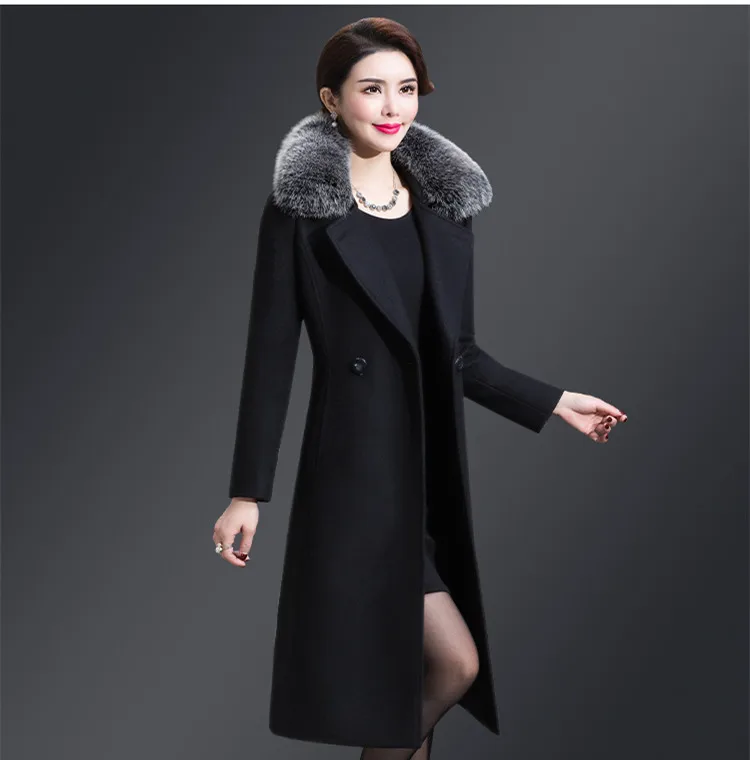 Middle Aged Women Winter Long Wool Coats And Jackets For Female 2018 Elegant Overcoats Wool Outwear Jacket Button Pocket AS071 (19)