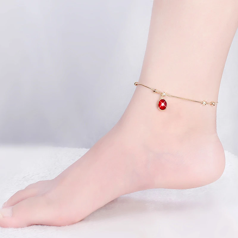 

New Red Crystal Anklets For Women Gold Plating Good Luck Beads Adjustable Ankle Bracelet Beach Foot Jewelry