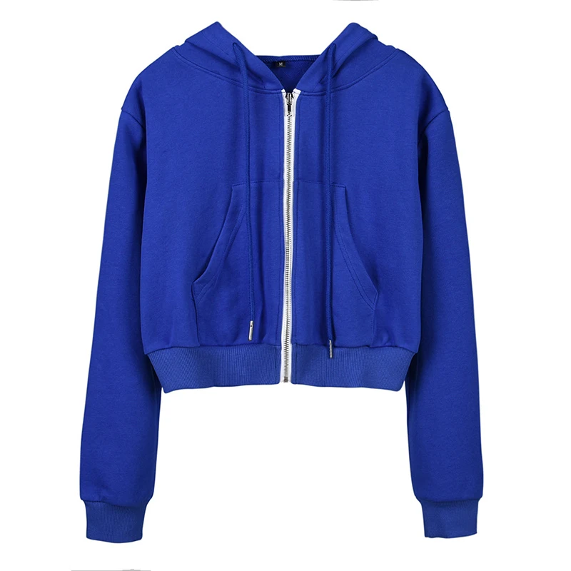 الخريف الشتاء النساء مقنعين المحاصيل قمم طويلة الأكمام السيدات هوديي البلوز سستة معطف أبلى WS9805V