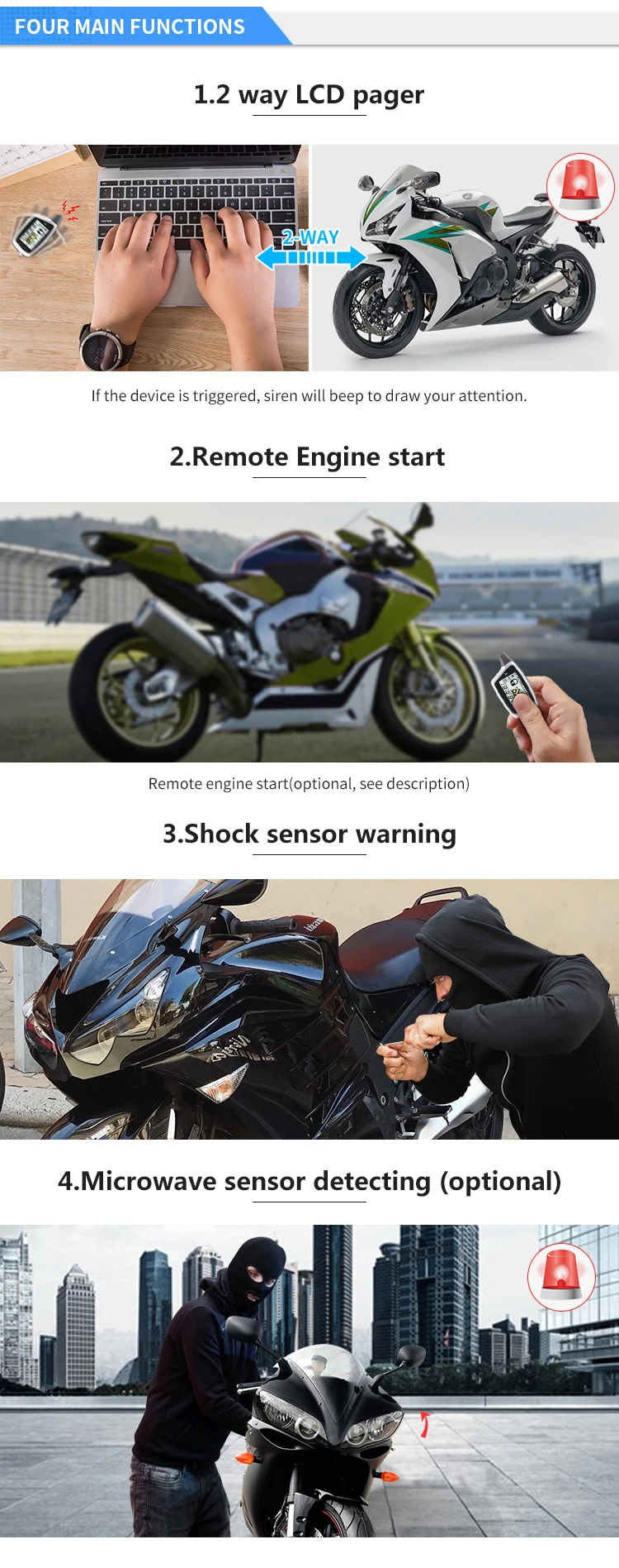Motorcycle alarm system components kit