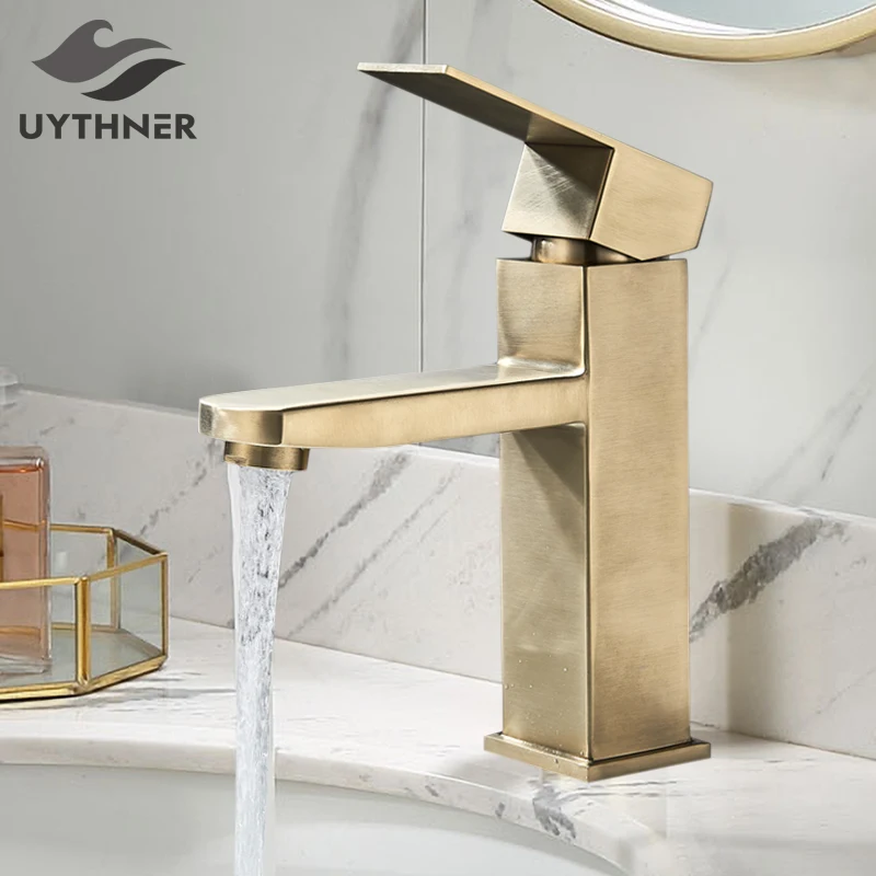 

Newly Brushed Gold Basin Faucets Waterfall Bathroom Faucet Single handle Basin Mixer Tap Bath Faucet Brass Sink Water Faucet