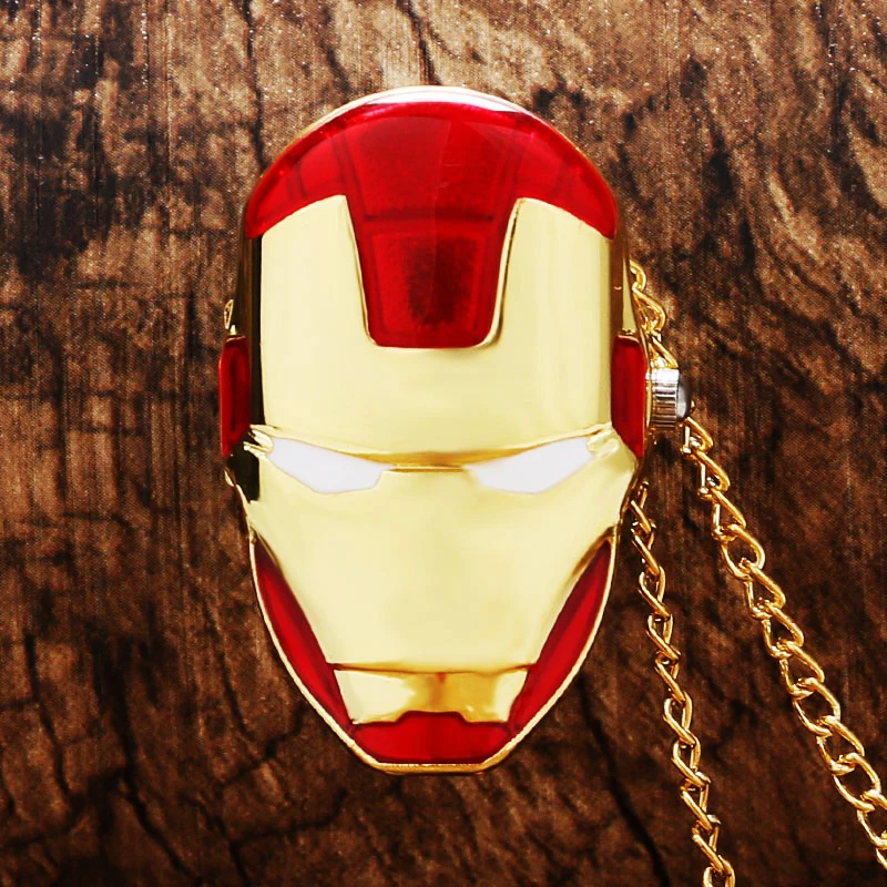 

2019 New Cute Pendant Special Design Golden Color Pocket Watch Iron Man Pattern Necklace Pendant Chain Watch Reloj De Bolsillo