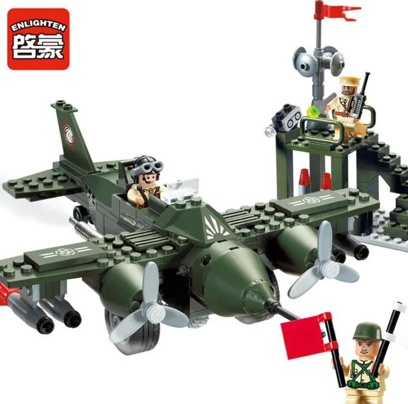 

ENLIGHTEN 810 Military WW2 Air Force Fighter Plane Command Center Figure Blocks Building Toys For Children Compatible Legoe