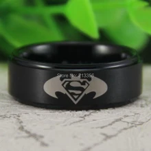Дешевые цены по США Лидер продаж 8 мм матовый черный шагнул Супер Бэтмен Супермен Мужская мода обручальное кольцо