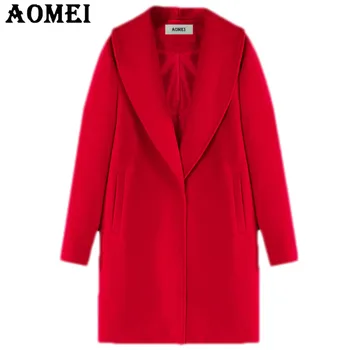 

Women Red Wool Coat Long Sleeve Casual Woolen Winter Cape New Arrival Tops Outerwear Clothing Fall Workwear for Office Ladies