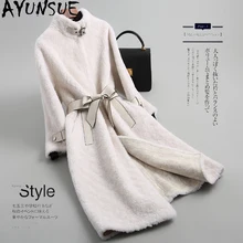 AYUNSUE, зимнее пальто из натурального меха, женская одежда,, стрижка овец, длинная куртка, Корейская шерсть, меховые пальто и куртки 896005 KJ2580